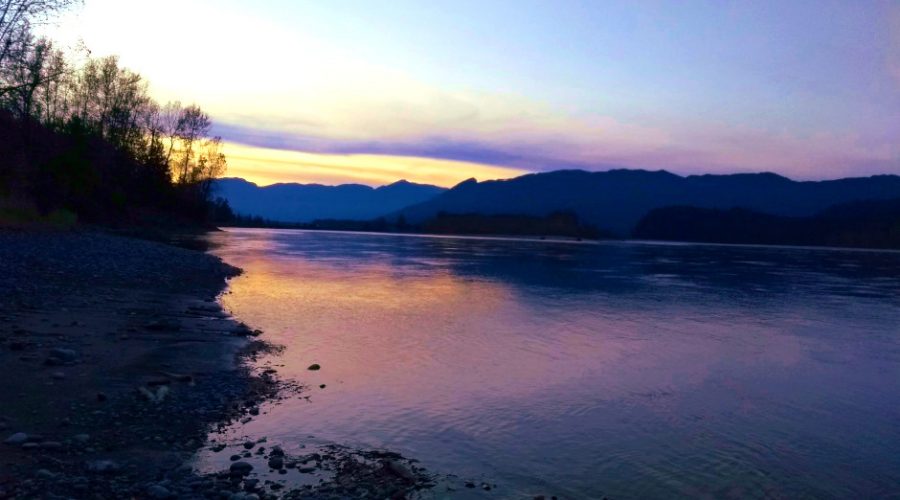 practicing mindfulness Fraser River at sunset